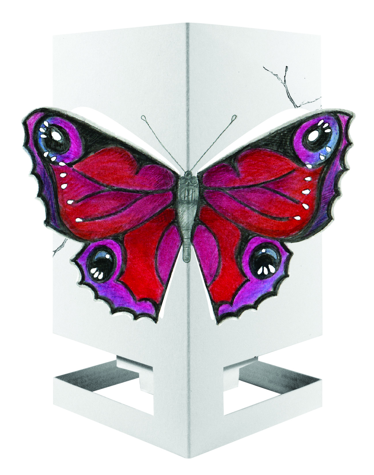 Greeting Card/Candle Bright Butterfly- Red