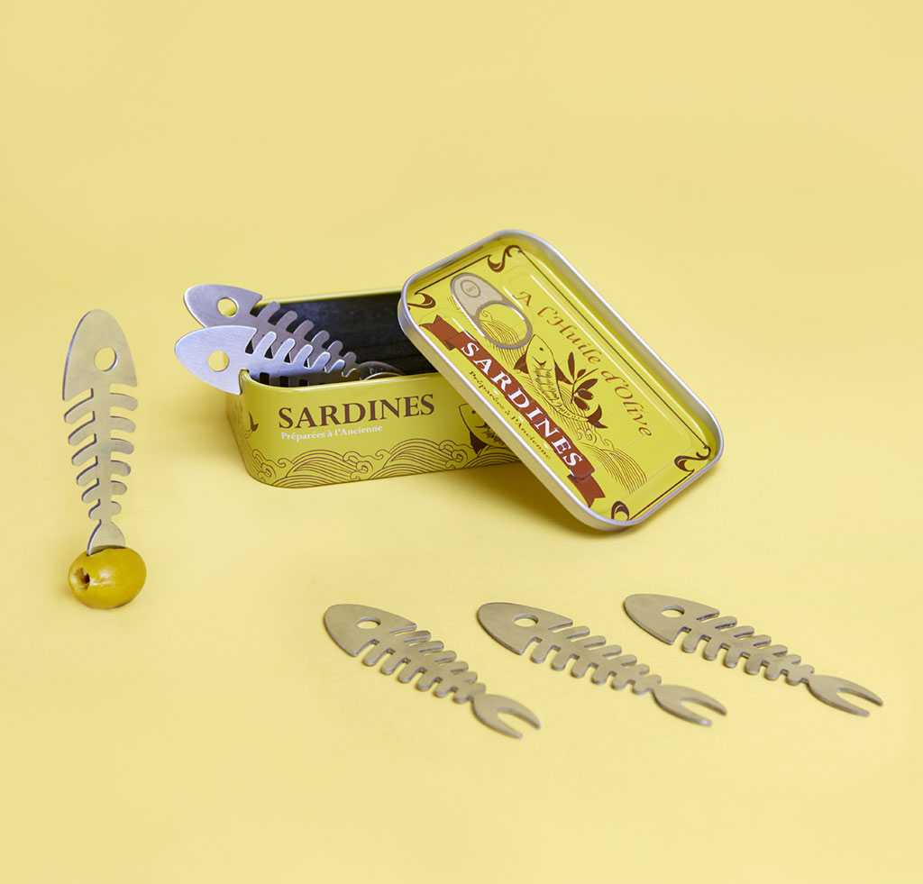 Snack fork, Sardines, x6, tin