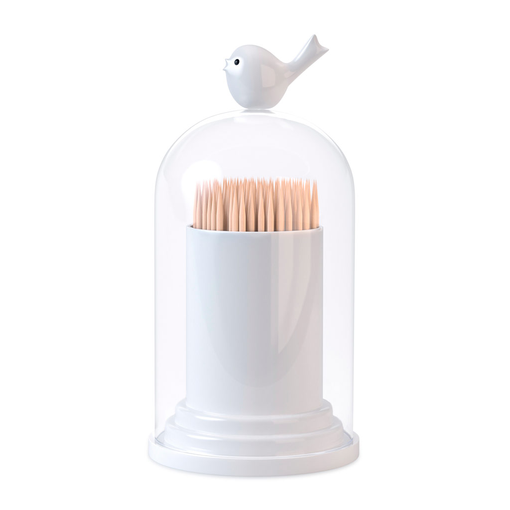 Toothpick holder & cotton buds disp, Birdie, ABS