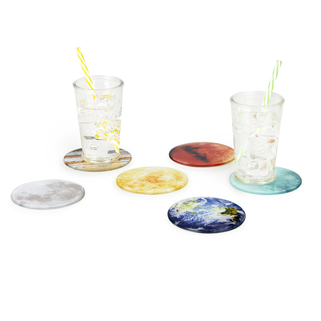 Coasters, Planets, x6 , glass, holder