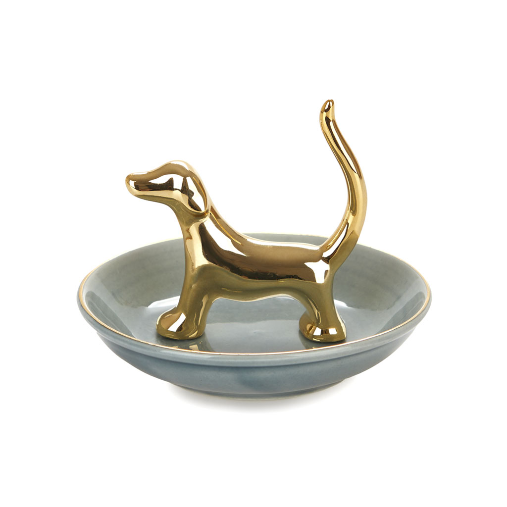 Ring holder,Bassotto,golden,porcelain