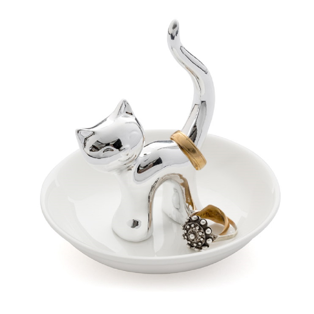 Ring holder,Gatto,golden,porcelain