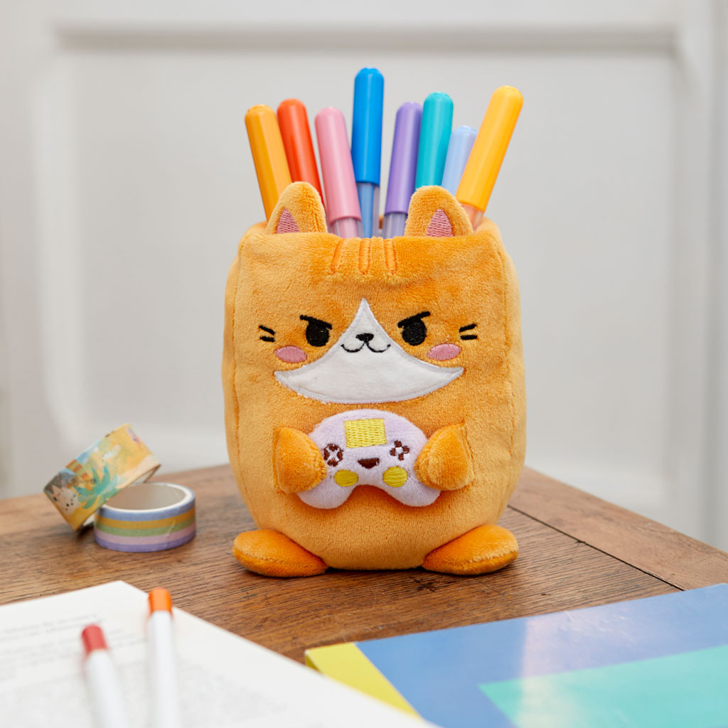 Pen holder,Fluffy Kawaii Gamer,plastic/fabric