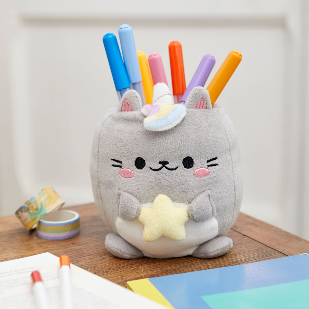 Pen holder,Fluffy Kawaii Starry,gray,fabric