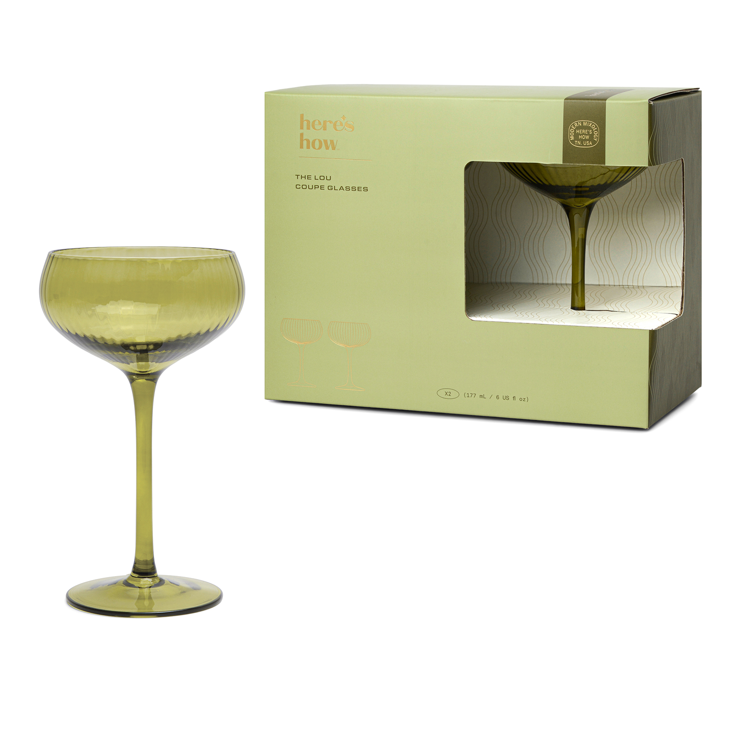 Glas Coupe The Lou- Set om 2- Oliv