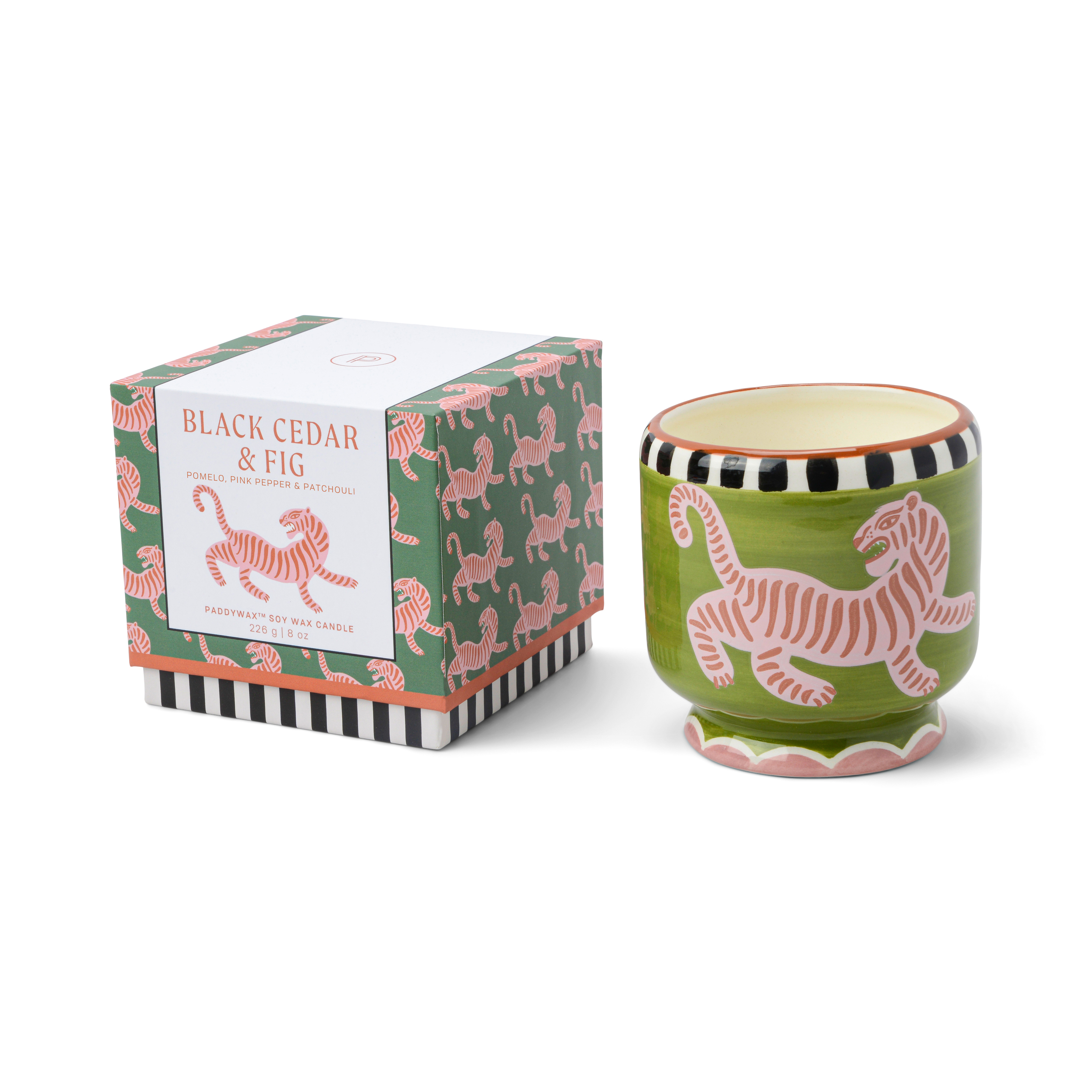 Adopo Tiger Ceramic Candle - Black Cedar & Fig Boxed