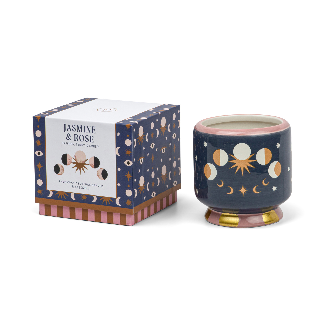 Adopo Moon Phases Ceramic Candle - Jasmine & Rose Boxed