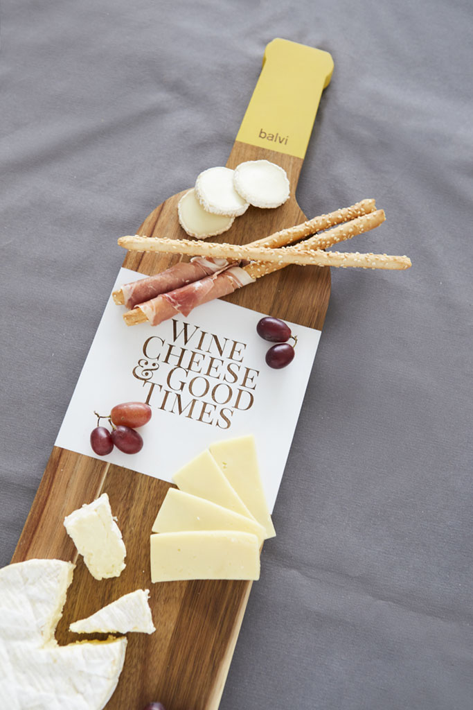 Wooden cheese tray Wine bottle