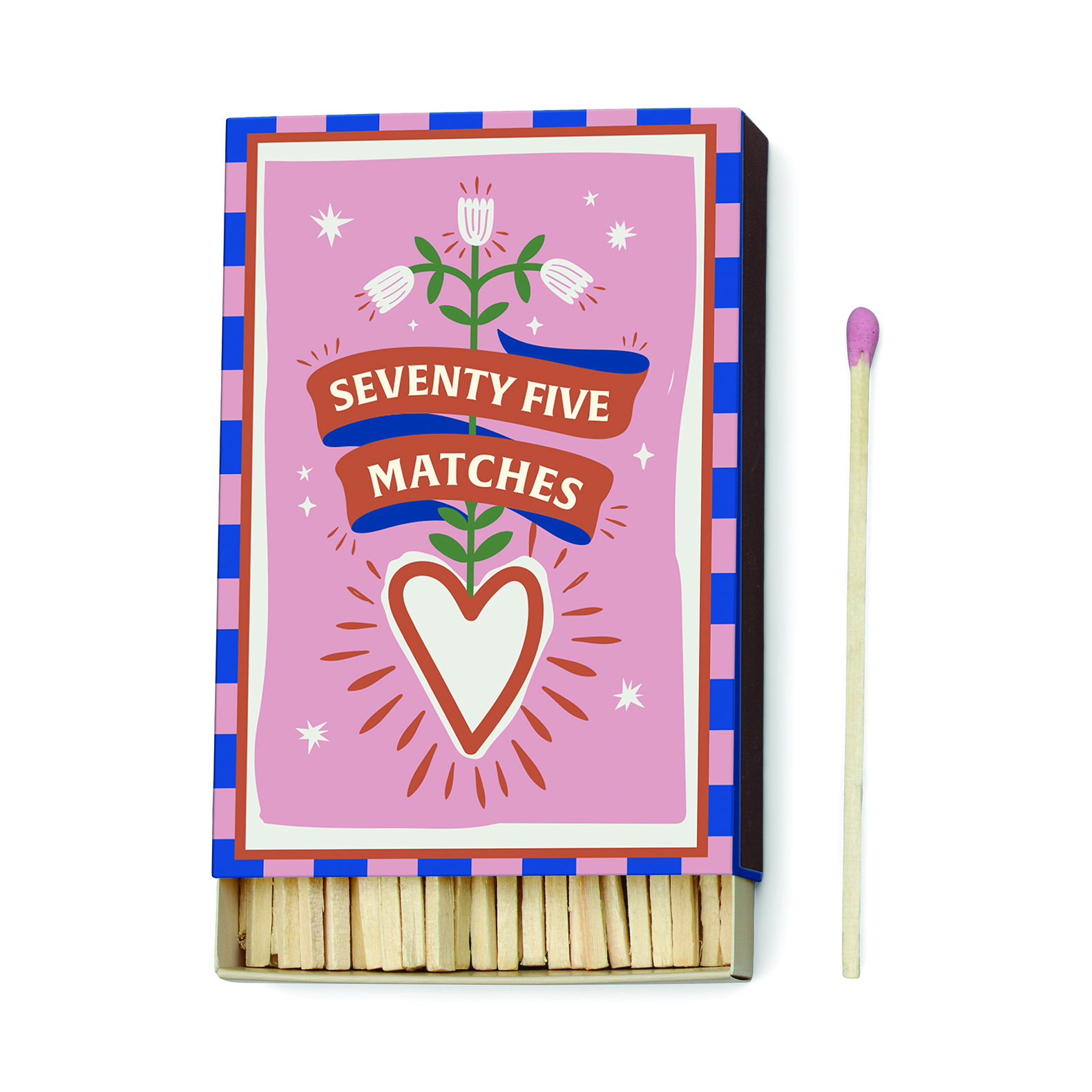 Adopo Boxed Matches "Hearts" Pink - 75 matches (9.6 CM)