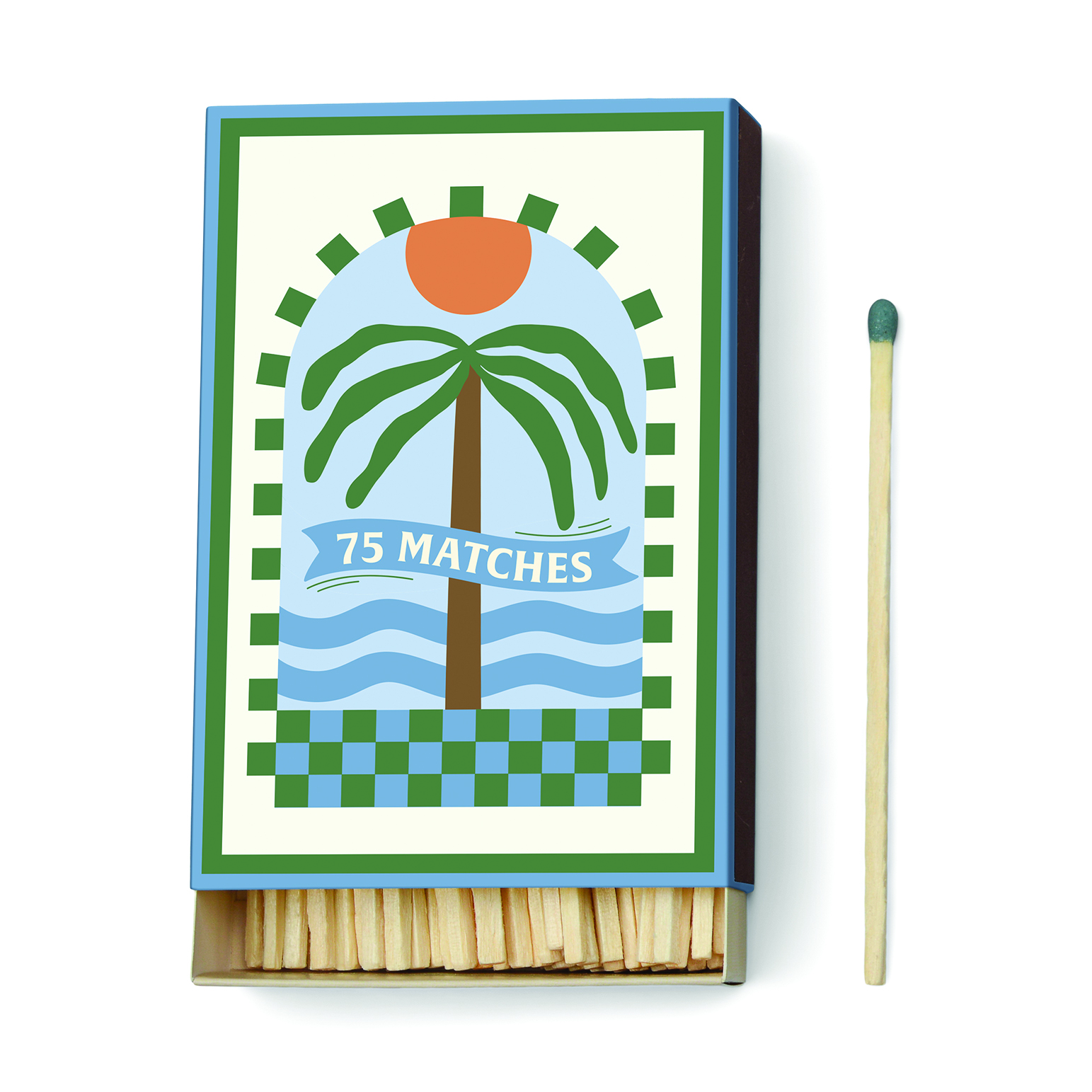 Adopo Boxed Matches "Palm Tree" Dark Green - 75 matches (9.6 CM)