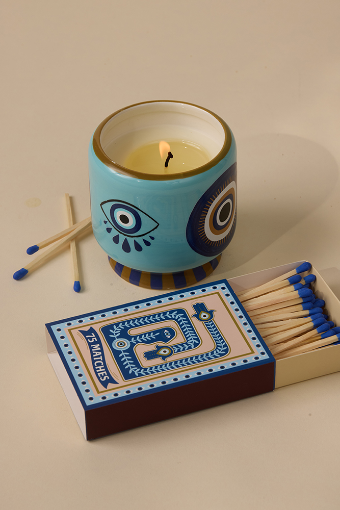 Adopo Boxed Matches "Eye" Blue - 75 matches (9.6 CM)