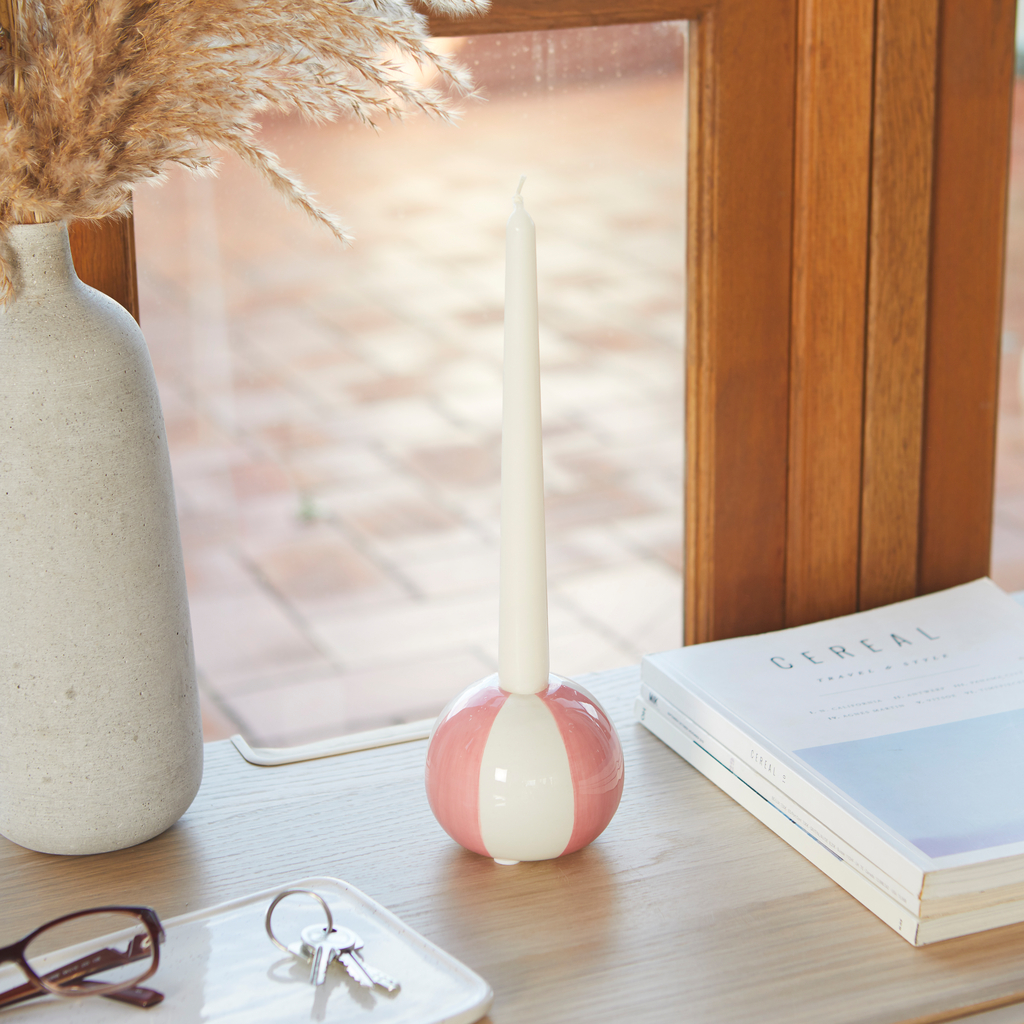 Ceramic candle holder Beachball, Pink 8 cm