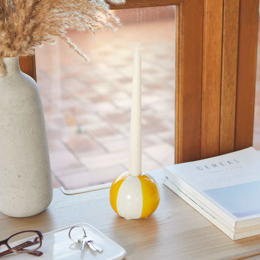 Ceramic candle holder Beachball, Yellow 8 cm