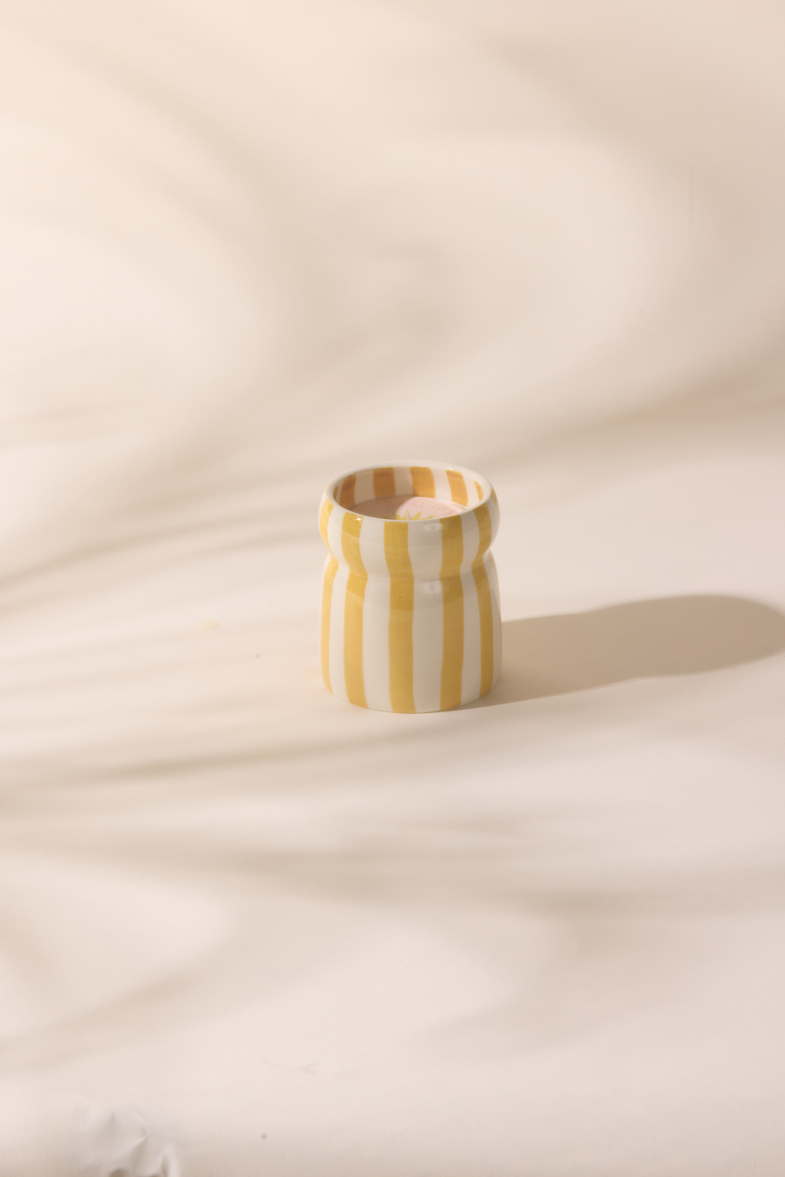 Cabana  Ochre Stripped Ceramic Candle - Gold Coast Boxed