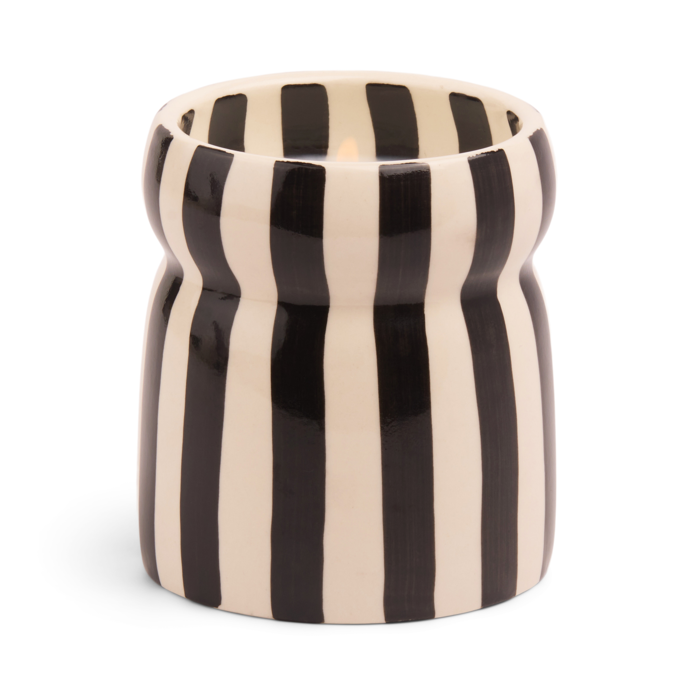 Cabana  Black Stripped Ceramic Candle - Lava Stone